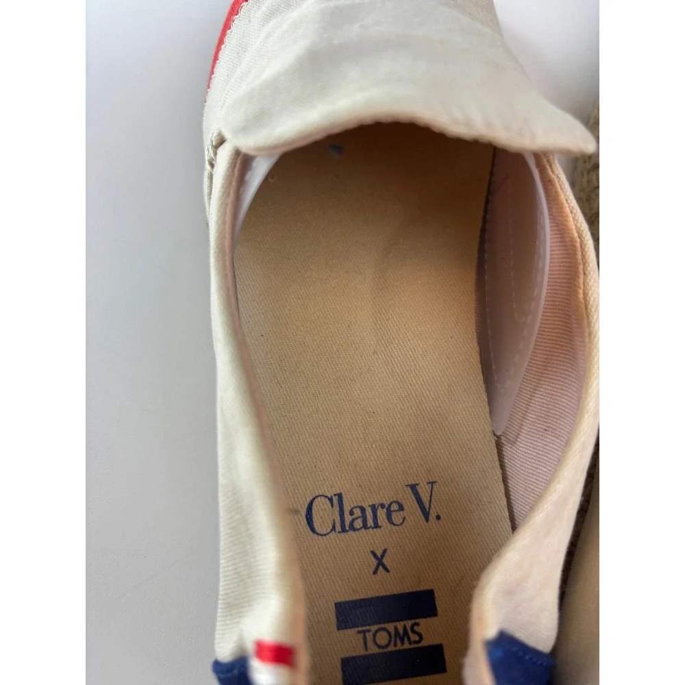 Toms x Clare V Alpargata Espadrilles Red White Blue Womens 8 Colorblock Canvas
